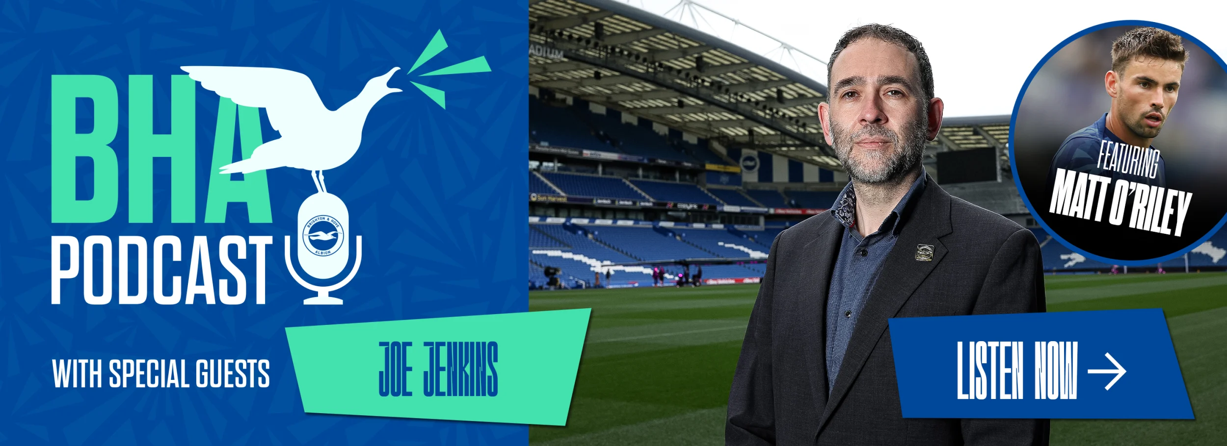 Promotional banner for the Official BHA Podcast. Listen now
